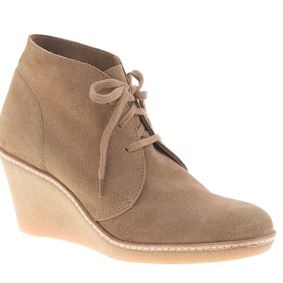 J Crew MacAlister Chukka Suede Wedge Boot 9 Tan Beige J Crew Bootie Ankle Oxford - Picture 1 of 7